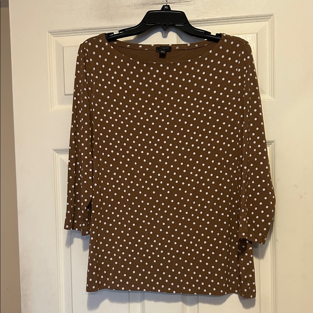 Ann Taylor Factory Brown and White Polka Dot Top Size Large